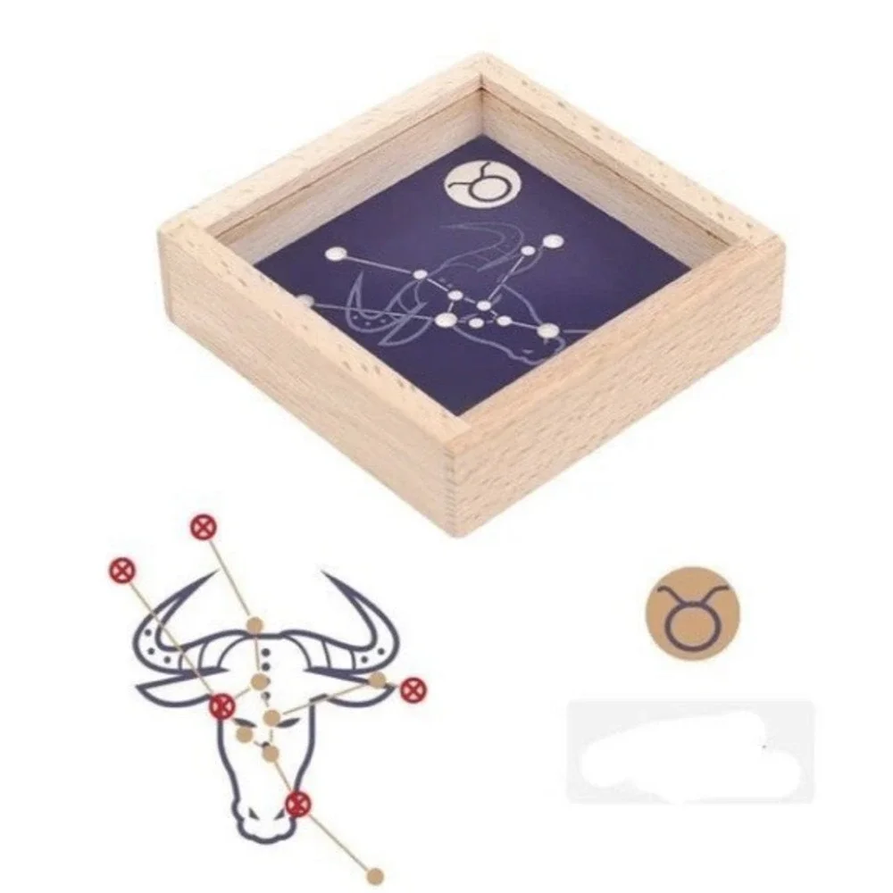 Lot of 12‎ Pieces - Mini Wooden Labyrinth Ball Game – Zodiac Style